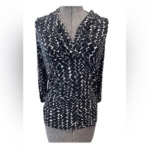 Chaus black‎ and white geometric 1990s/Y2K ladies petite large bodycon top-EUC